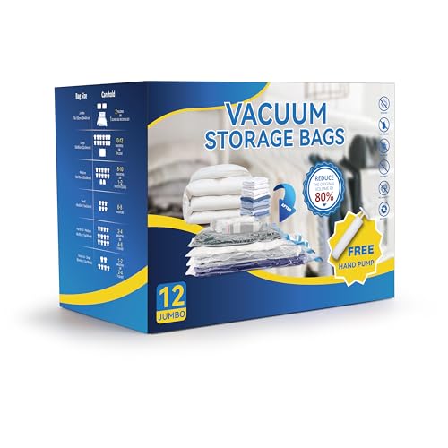 12 Jumbo Vacuum Compression Storage Bags with Hand Pump