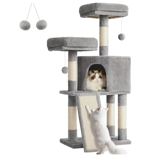 Feandrea 45.3″ Cat Tower with Scratching Post, Ramp & Cave