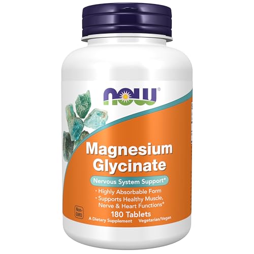 NOW Foods Magnesium Glycinate 100mg, 180 Tablets, Highly Absorbable