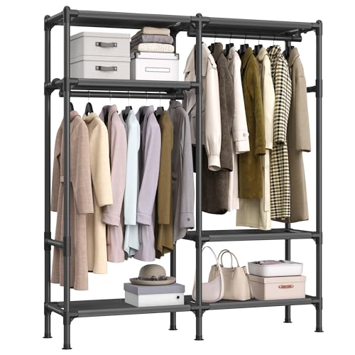 SONGMICS Heavy Duty Portable Wardrobe with Rails, Black