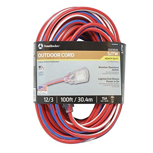 Southwire 100Ft Heavy Duty Extension Cord, 12 Gauge, SJTW