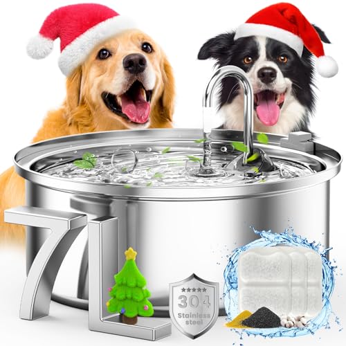 oneisall 7L Stainless Steel Dog Water Fountain with Triple Filtration