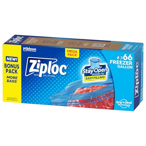Ziploc Gallon Freezer Bags, Stand-Up Design, 66 Count