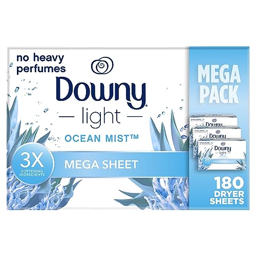Downy Light Ocean Mist Fabric Softener Sheets, 180 Count