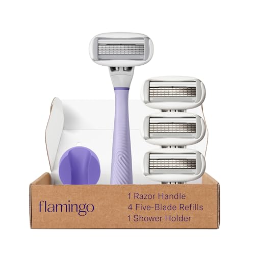Flamingo Women’s Razor Set: Handle, 4 Refills, Shower Holder
