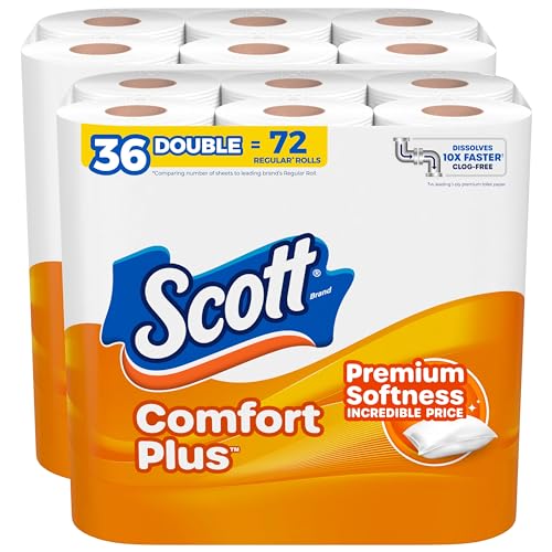 Scott ComfortPlus Toilet Paper, 36 Double Rolls, Septic-Safe