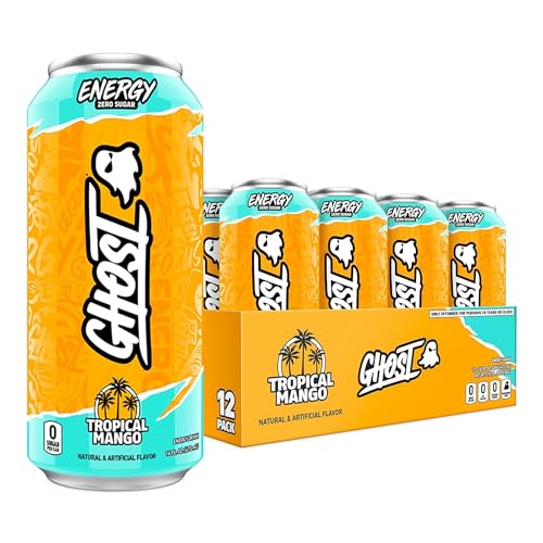 GHOST Energy Drink, Tropical Mango, 12-Pack, 200mg Caffeine, Vegan