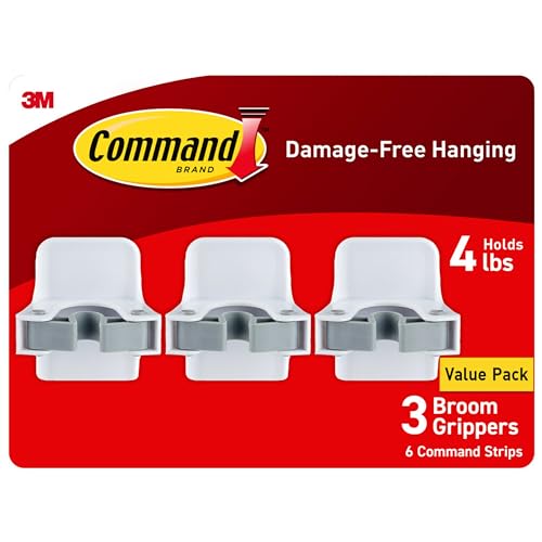 Command Broom and Mop Grippers, Wall Mount Holder, Holds 4 lb