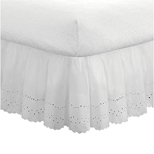 FRESH IDEAS Queen Ruffled Eyelet Bed Skirt, 14″ Drop, White