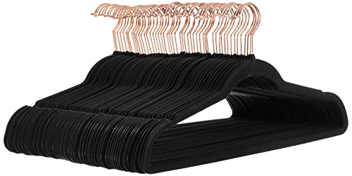 Amazon Basics Velvet Non-Slip Hangers, Black/Rose Gold, 50-Pack