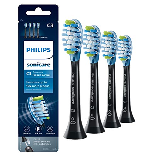 Philips Sonicare C3 Plaque Control Toothbrush Heads, 4-Pack, Black