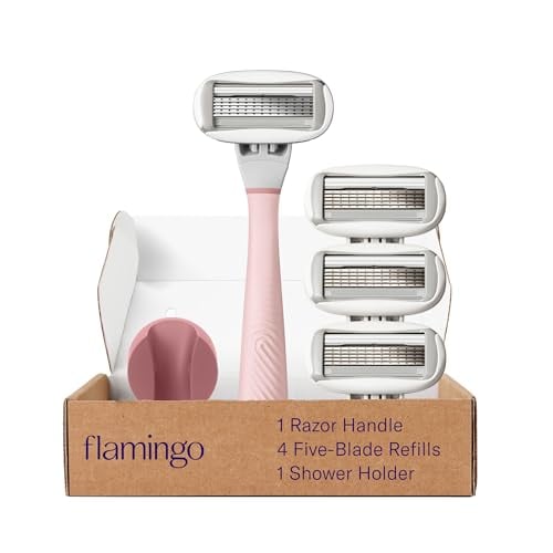 Flamingo Women’s Razor Set: Handle, 4 Refills, Shower Holder