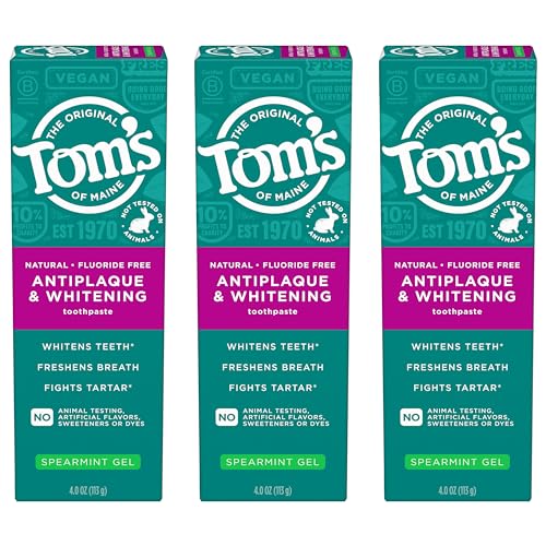 Tom’s Fluoride-Free Spearmint Whitening Toothpaste Gel, 4oz (3 Pack)