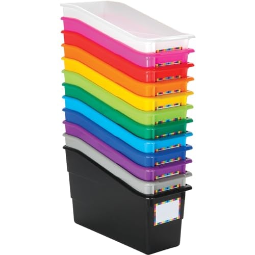 Rainbow Organizing Bins – Premium Plastic Book Holders, 12 Pack