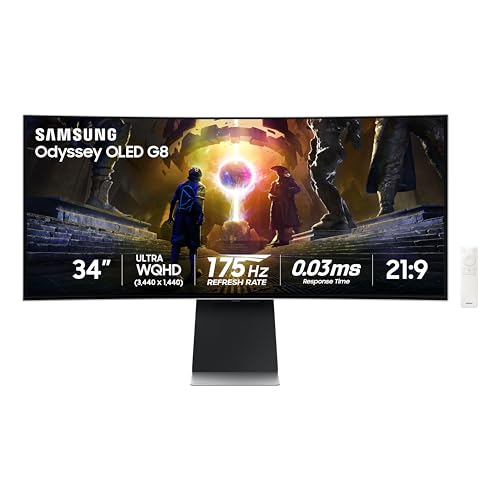 Samsung 34″ Odyssey G8 4K Curved Gaming Monitor, 175Hz