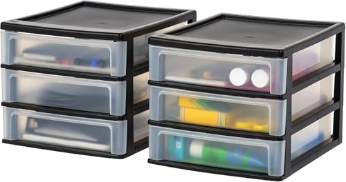 IRIS USA 3-Drawer Storage Organizer, 2-Pack, Medium, Black