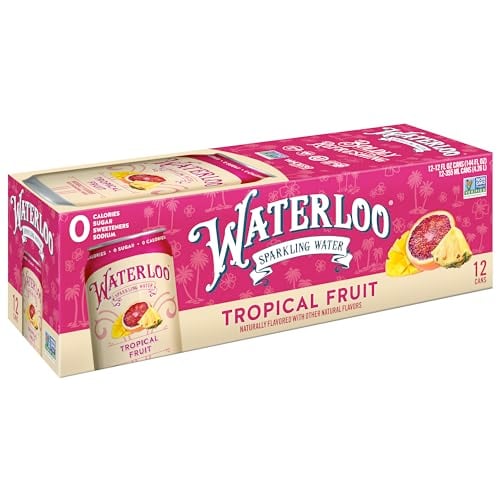 Waterloo Tropical Fruit Sparkling Water, 12 Cans, Zero Calories