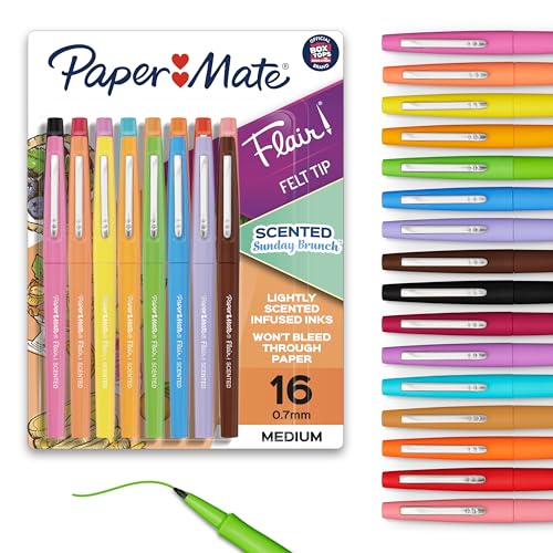 Paper Mate Flair Scented Felt Tip Pens, 16 Assorted Colors