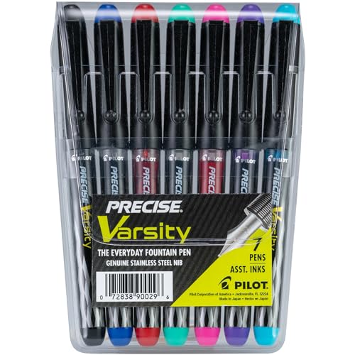 PILOT Precise Varsity Fountain Pens, Medium Nib, 7-Color Set