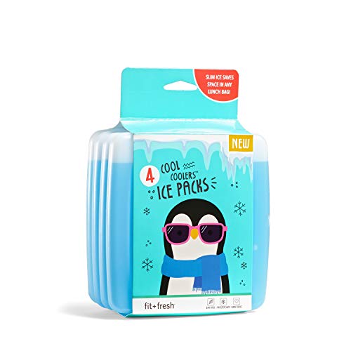 Fit + Fresh Slim Ice Packs, 4-Pack for Lunch Boxes, Blue