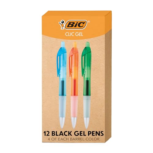 BIC Intensity Clic Black Gel Pens, 0.7mm, 12-Pack