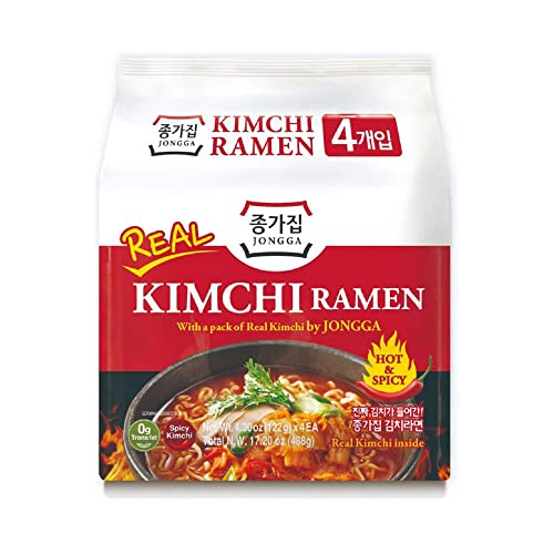 JONGGA Kimchi Ramen, Pack of 4 – Spicy Korean Noodles