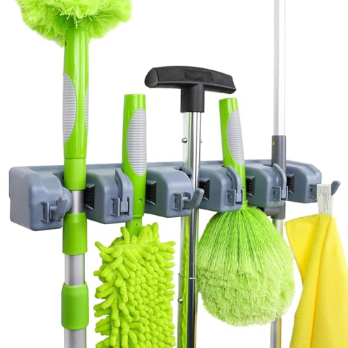 Amazon Basics Wall Mount Broom and Tool Holder, Gray