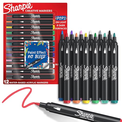 Sharpie Acrylic Markers, Assorted Colors, Non-Bleeding, Pack of 12