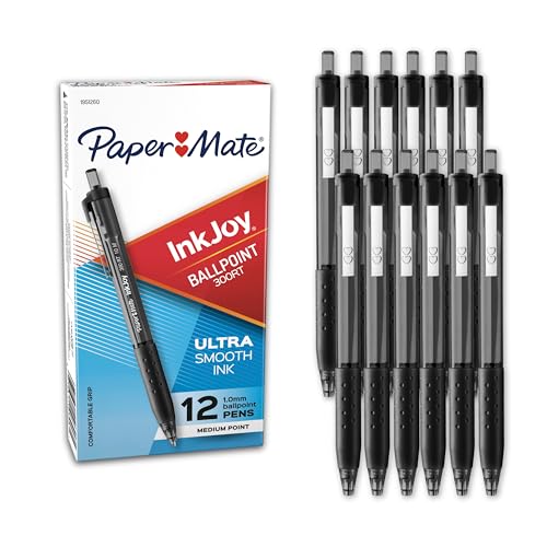 Paper Mate InkJoy 300RT Black Pens, Medium Point, 12-Pack