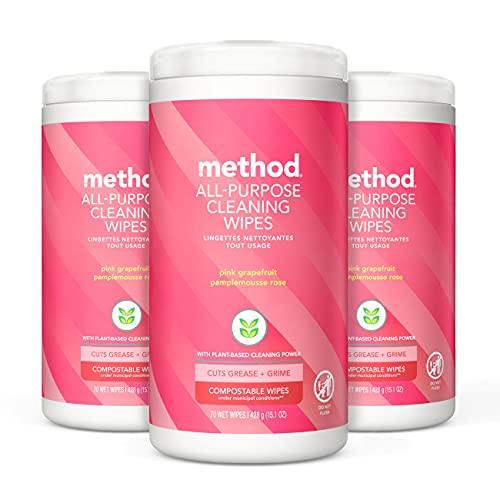 Method All-Purpose Compostable Wipes, Pink Grapefruit, 70 Ct, 3 Pack