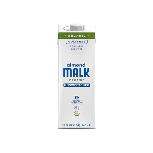 MALK Organic Unsweetened Almond Milk, 32oz – Non-GMO, Gum-Free
