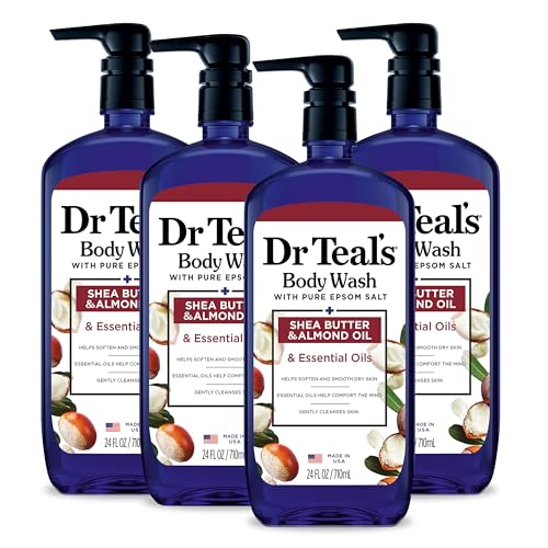 Dr Teal’s Epsom Body Wash, Shea & Almond, 24 oz, 4-Pack
