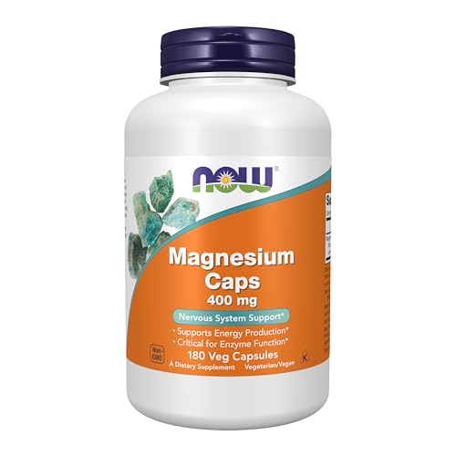 NOW Foods Magnesium 400mg, Nervous System Support, 180 Capsules