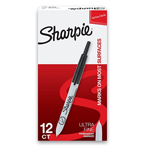Sharpie Retractable Ultra Fine Black Markers, 12 Pack