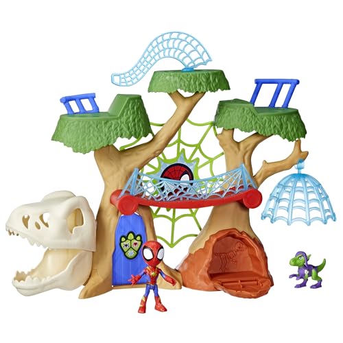 Spidey & Friends Dino-Webs Treehouse Playset, 4″ Figures, Ages 3+