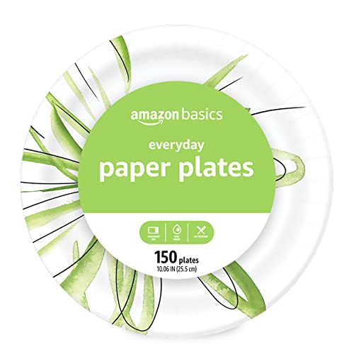 Amazon Basics 10″ Disposable Paper Plates, 150 Pack