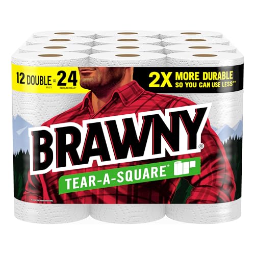 Brawny Tear-A-Square Paper Towels, 12 Double Rolls, 3 Sizes