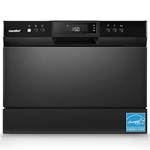 COMFEE’ Portable Countertop Dishwasher, 6 Settings, 8 Programs, Black
