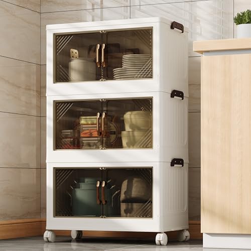 FLEXIMOUNTS 3-Tier Collapsible Storage Bins with Wheels and Lid