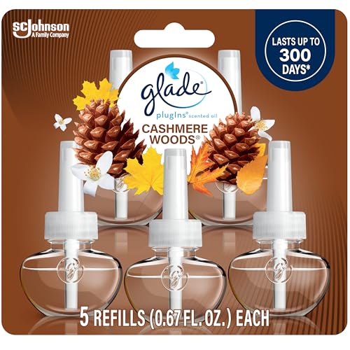 Glade PlugIns Refills Air Freshener, Cashmere Woods, 5 Pack
