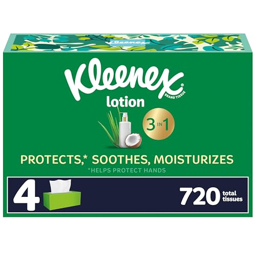 Kleenex Lotion Tissues, Coconut Oil, 4 Boxes, 3-Ply