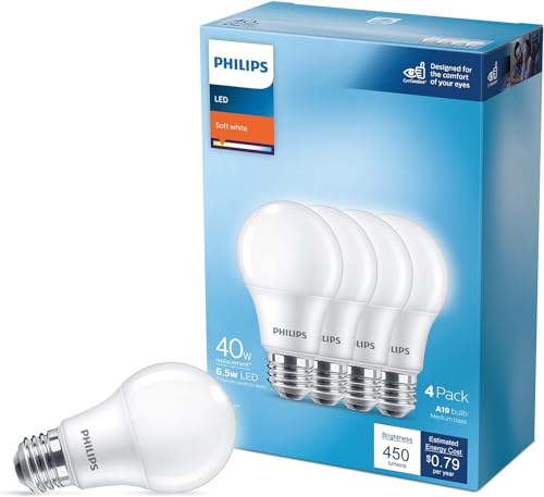 Philips A19 LED Bulb Daylight 40W Equivalent, 4 Pack