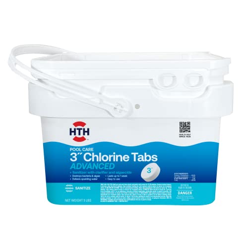 HTH 42052W 3″ Chlorine Tabs – Pool Sanitizer, 5 lbs