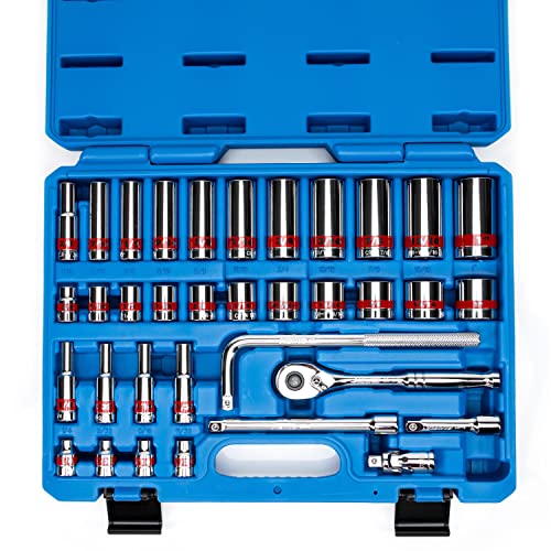 NEIKO 35-Piece 3/8” Socket Set, SAE Sizes, CR-V Steel