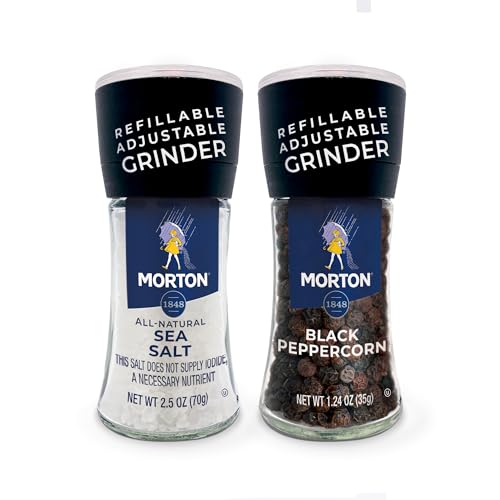 Morton Grinder Set: Sea Salt & Black Peppercorn, Adjustable, 2-Pack