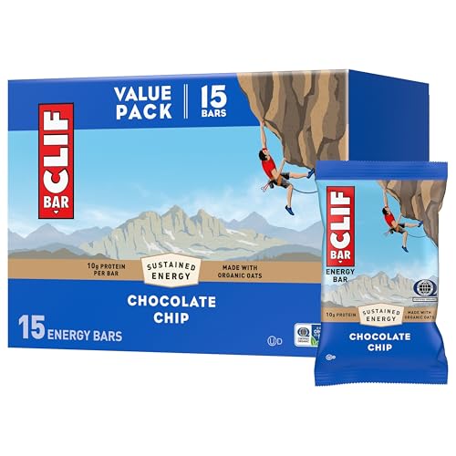 CLIF BAR Chocolate Chip Energy Bars, 15 Pack, Non-GMO, Organic Oats