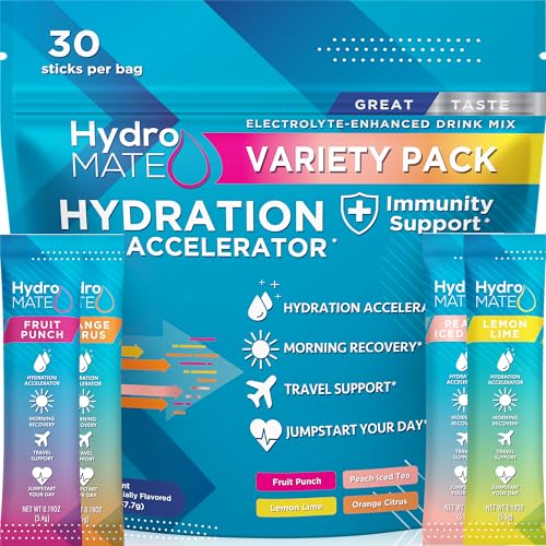 HydroMATE Electrolyte Drink Mix, Low Sugar, Vitamin C, 30 Pack