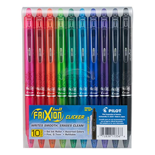Pilot FriXion Erasable Gel Pens, 0.7mm, 10 Assorted Colors