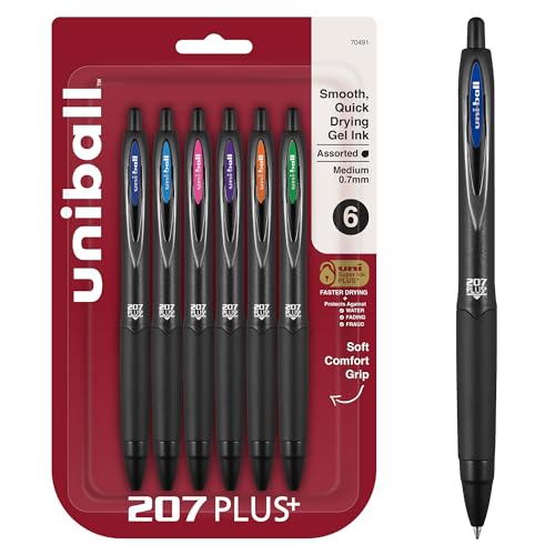 Uniball Signo 207 Gel Pens, 0.7mm Medium Assorted 6 Pack