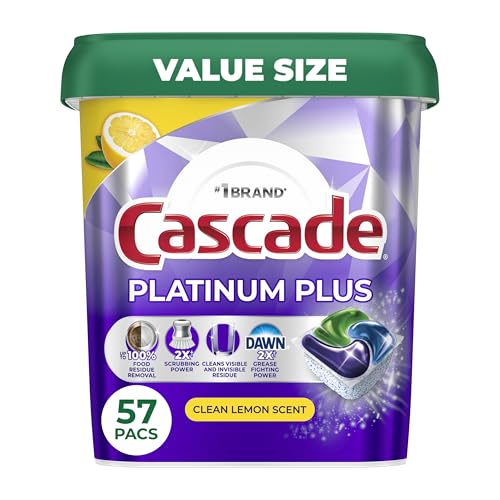Cascade Platinum Plus Lemon Dishwasher Pods, 57 Count